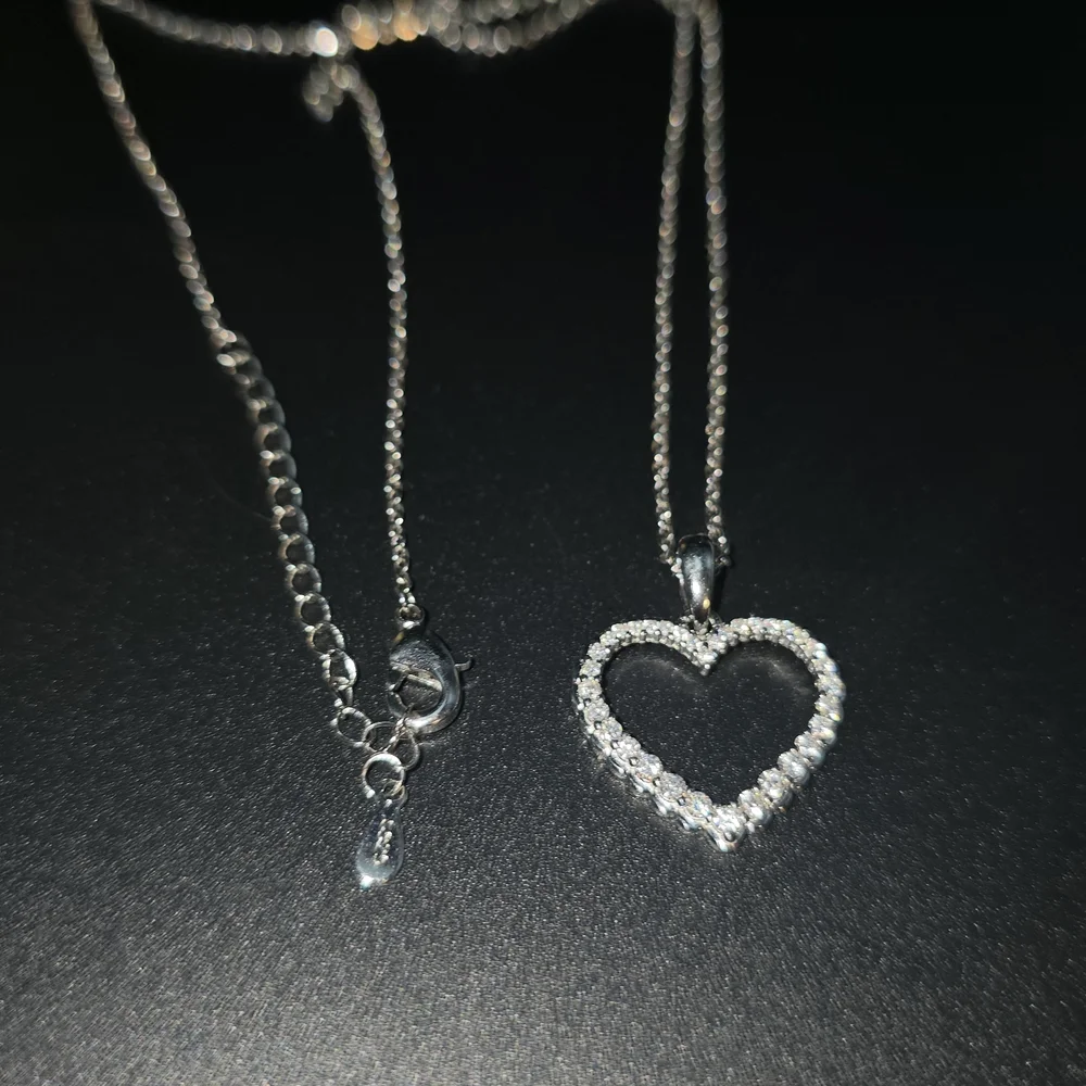 ✨ Moissanite Outline Heart Pendant – S925 Sterling Silver ✨